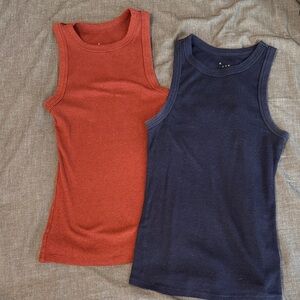 Women’s Sleeveless Tops - Rustic Orange and Navy Blue